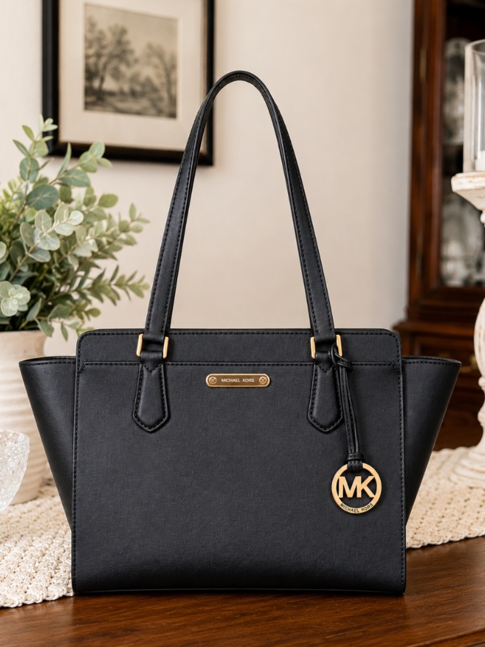 Michael Kors Black Saffiano Large Structured Tote/Shoulder Bag